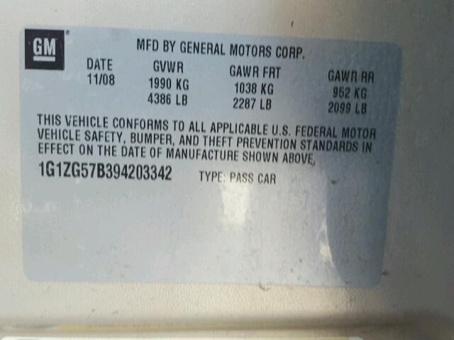 1G1ZG57B394203342 - 2009 CHEVROLET MALIBU LS 金色 照片 10