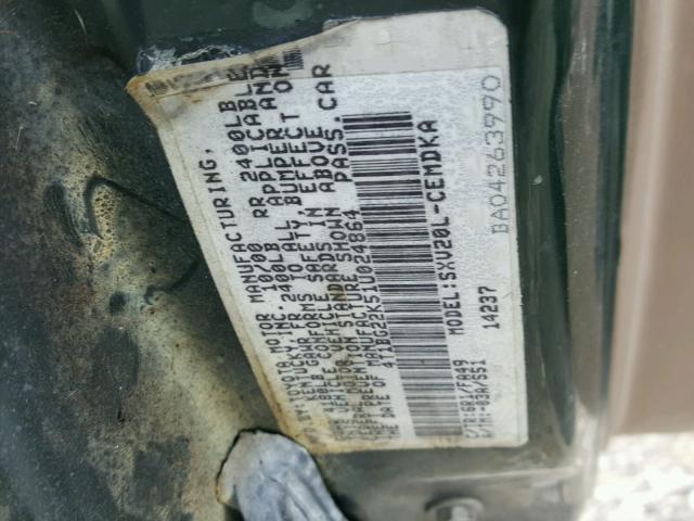 4T1BG22K51U024864 - 2001 TOYOTA CAMRY CE GREEN photo 10