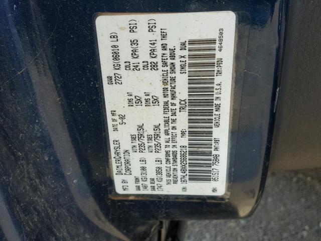 1B7HL48XX2S686218 - 2002 DODGE DAKOTA QUA BLUE photo 10