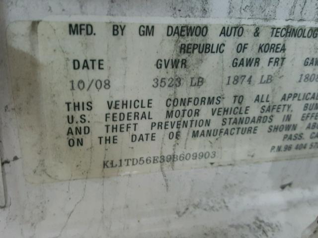 KL1TD56E39B609903 - 2009 CHEVROLET AVEO LS 白色 照片 10