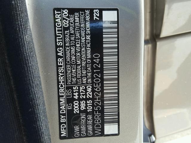 WDBRF52H26E021240 - 2006 MERCEDES-BENZ C GENERATI SILVER photo 10