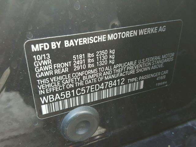 WBA5B1C57ED478412 - 2014 BMW 535 I BLUE photo 10