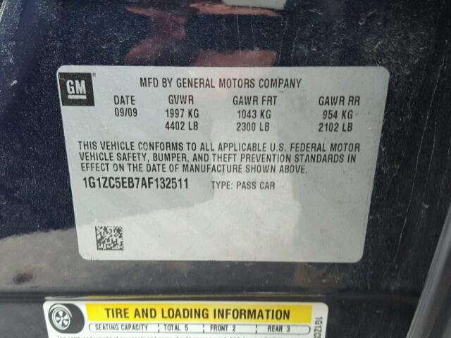 1G1ZC5EB7AF132511 - 2010 CHEVROLET MALIBU 1LT BLUE photo 10