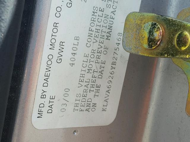KLAVA6926YB275468 - 2000 DAEWOO LEGANZA CD SILVER photo 10
