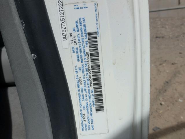 3VWCA21C8YM443520 - 2000 VOLKSWAGEN NEW BEETLE 白色 照片 10