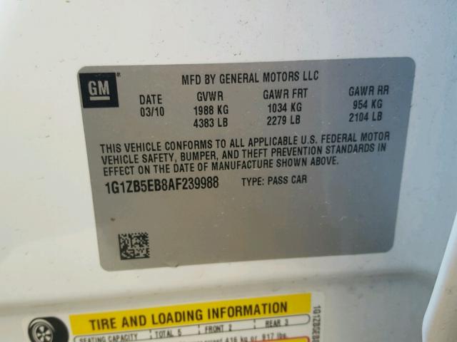 1G1ZB5EB8AF239988 - 2010 CHEVROLET MALIBU LS 白色 照片 10