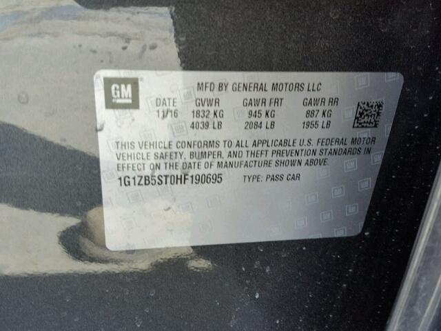 1G1ZB5ST0HF190695 - 2017 CHEVROLET MALIBU LS გრაფიტი ფოტო 10