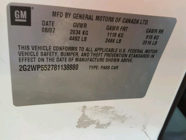 2G2WP552781138880 - 2008 PONTIAC GRAND PRIX თეთრი ფოტო 10