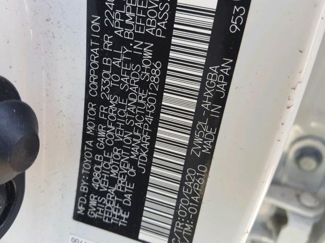 JTDKARFP4H3012886 - 2017 TOYOTA PRIUS PRIM თეთრი ფოტო 10