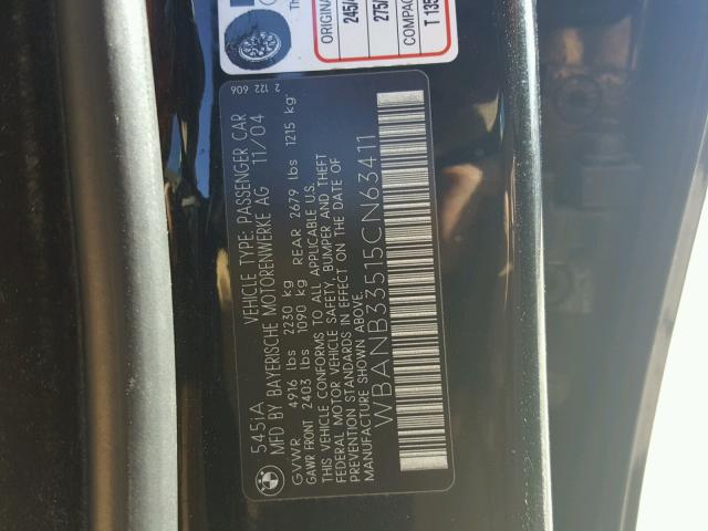 WBANB33515CN63411 - 2005 BMW 545 I BLACK photo 10