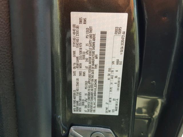 5LMCJ2C95HUL22436 - 2017 LINCOLN MKC SELECT GRAY photo 10