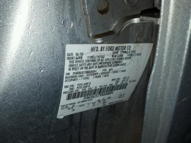 2FMEK62C79BB08004 - 2009 FORD FLEX SEL SILVER photo 10