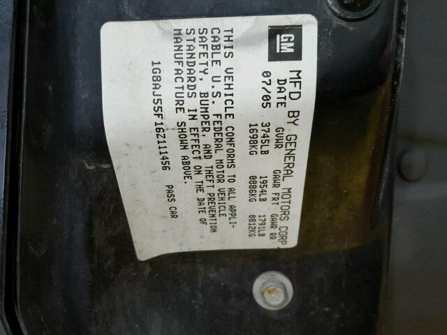 1G8AJ55F16Z111456 - 2006 SATURN ION LEVEL შავი ფოტო 10