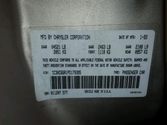 1C3XC66R1PD179395 - 1993 CHRYSLER NEW YORKER 棕色 照片 10