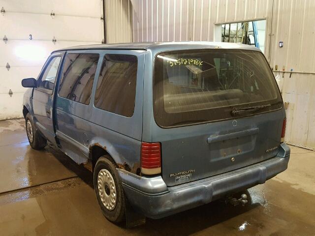 2P4GH2530SR104708 - 1995 PLYMOUTH VOYAGER BLUE photo 3