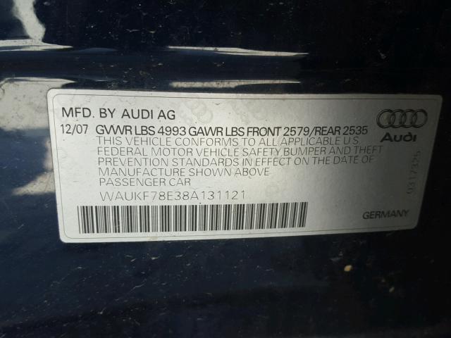 WAUKF78E38A131121 - 2008 AUDI A4 2.0T AV BLUE photo 10