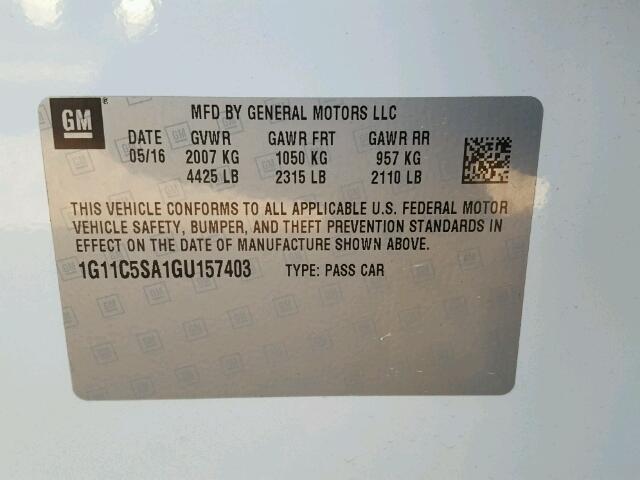 1G11C5SA1GU157403 - 2016 CHEVROLET MALIBU LIM 白色 照片 10