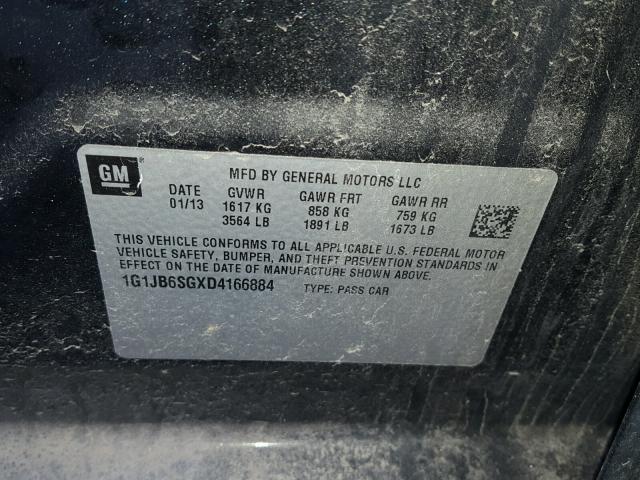 1G1JB6SGXD4166884 - 2013 CHEVROLET SONIC LS 黑色 照片 10