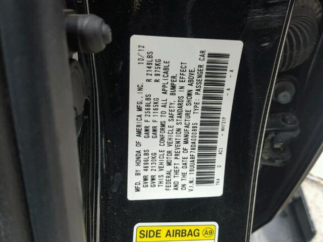 19UUA8F78DA000895 - 2013 ACURA TL ADVANCE BLACK photo 10