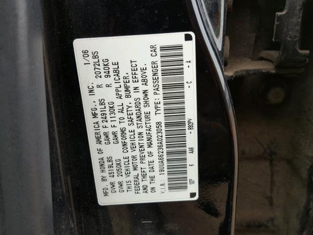 19UUA66236A023058 - 2006 ACURA 3.2TL BLACK photo 10