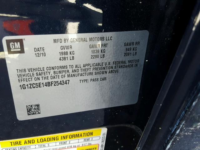 1G1ZC5E14BF254347 - 2011 CHEVROLET MALIBU 1LT 蓝色 照片 10