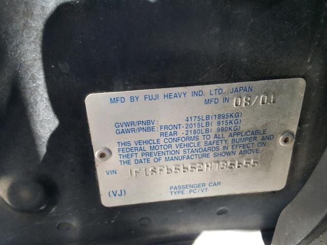 JF1SF65652H735655 - 2002 SUBARU FORESTER S შავი ფოტო 10