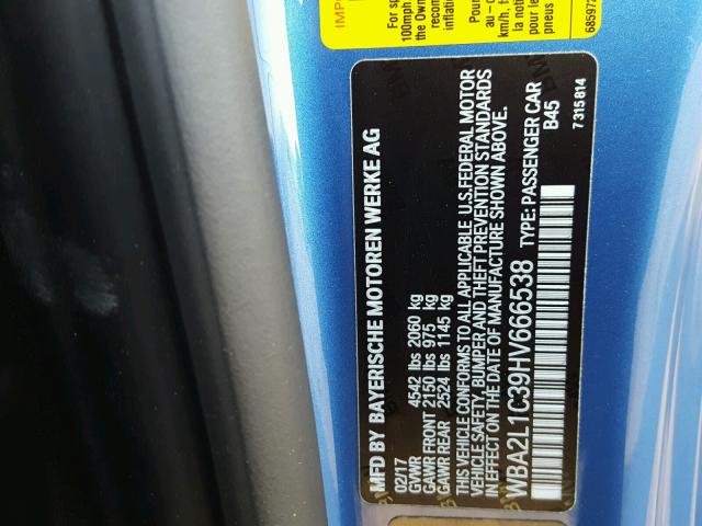 WBA2L1C39HV666538 - 2017 BMW M240I أزرق صورة 10