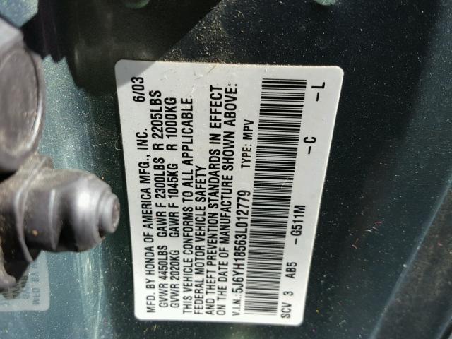 5J6YH18563L012779 - 2003 HONDA ELEMENT EX GREEN photo 10