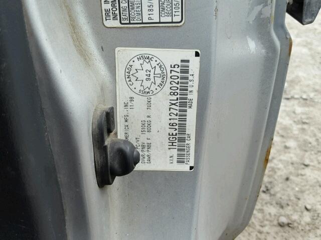 1HGEJ6127XL802075 - 1999 HONDA CIVIC DX GRAY photo 10