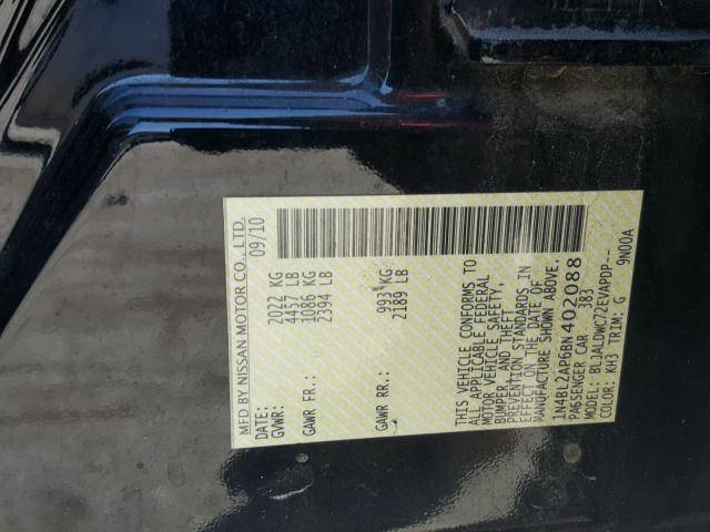 1N4BL2AP6BN402088 - 2011 NISSAN ALTIMA SR BLACK photo 10