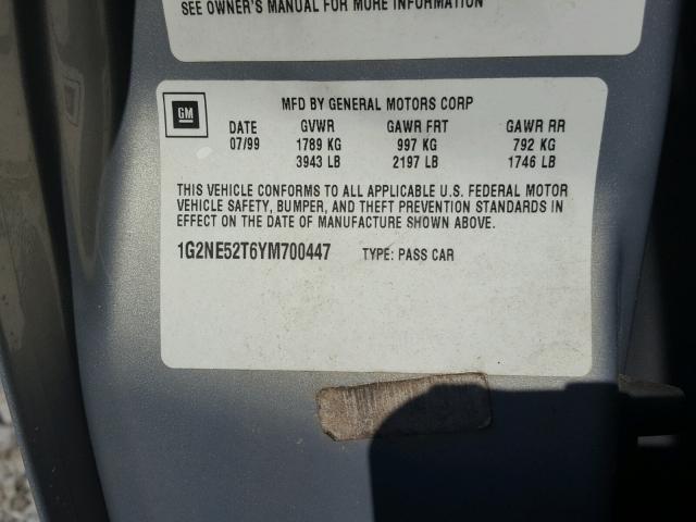 1G2NE52T6YM700447 - 2000 PONTIAC GRAND AM S SILVER photo 10