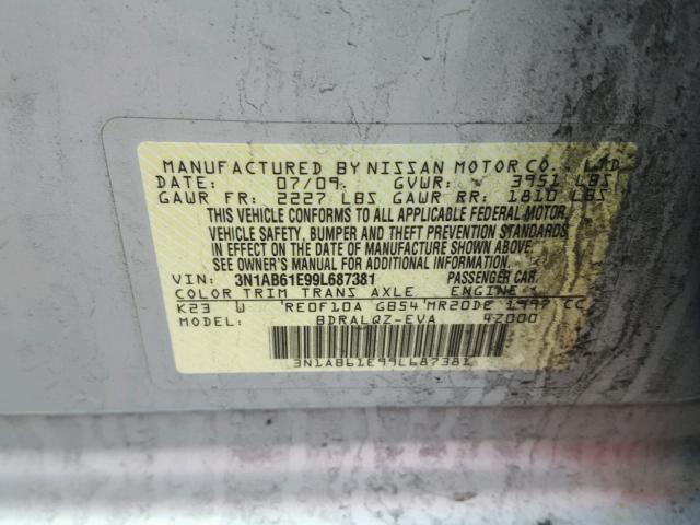 3N1AB61E99L687381 - 2009 NISSAN SENTRA 2.0 SILVER photo 10