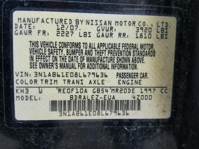 3N1AB61E08L679636 - 2008 NISSAN SENTRA 2.0 BLACK photo 10