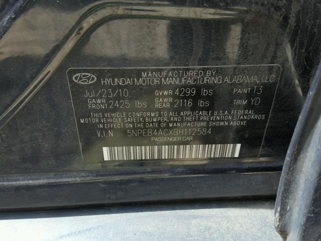 5NPEB4ACXBH112584 - 2011 HYUNDAI SONATA GLS BLUE photo 10