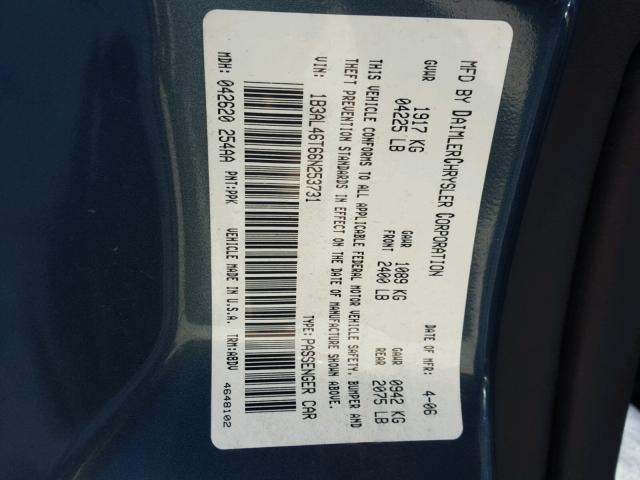 1B3AL46T66N253731 - 2006 DODGE STRATUS SX BLUE photo 10