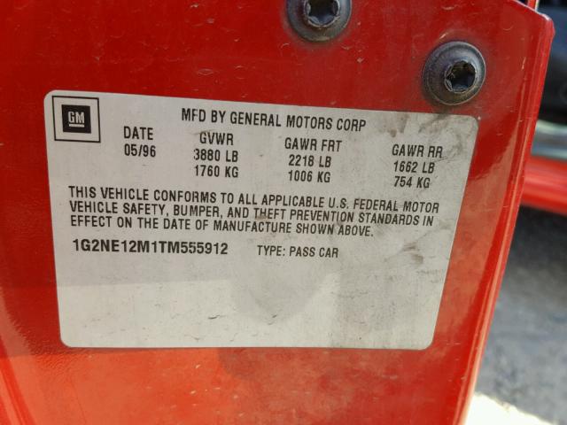 1G2NE12M1TM555912 - 1996 PONTIAC GRAND AM S RED photo 10