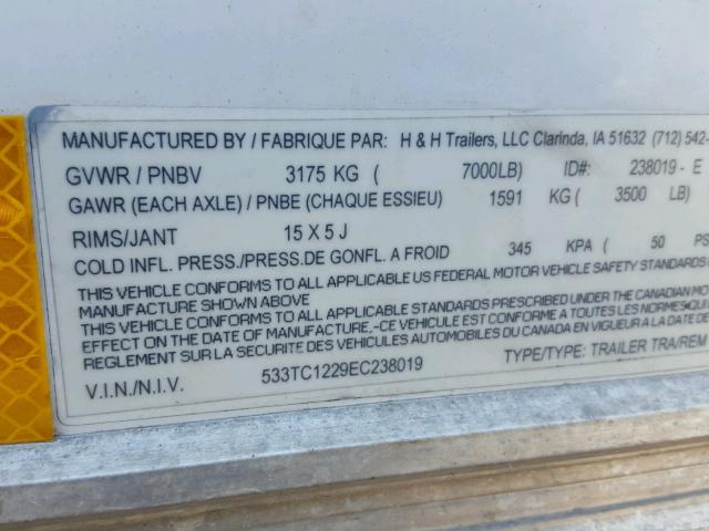 533TC1229EC238019 - 2014 FEATHERLITE MFG INC UTILTRAILR WHITE photo 10