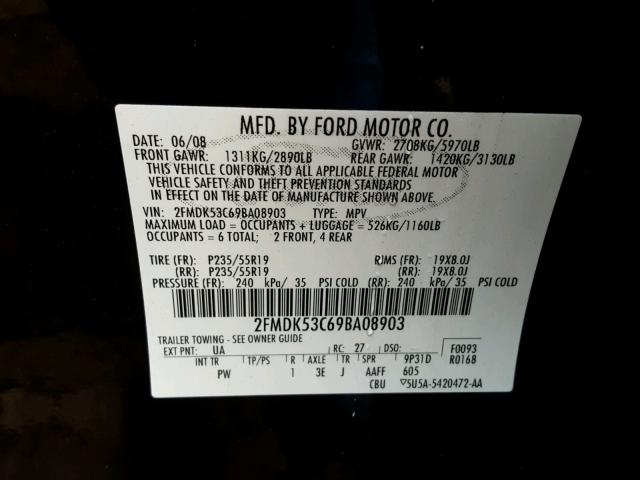 2FMDK53C69BA08903 - 2009 FORD FLEX LIMIT BLACK photo 10