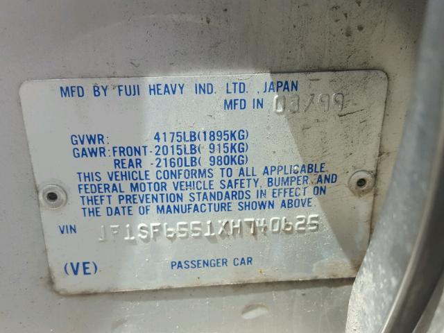 JF1SF6551XH740625 - 1999 SUBARU FORESTER S SILVER photo 10