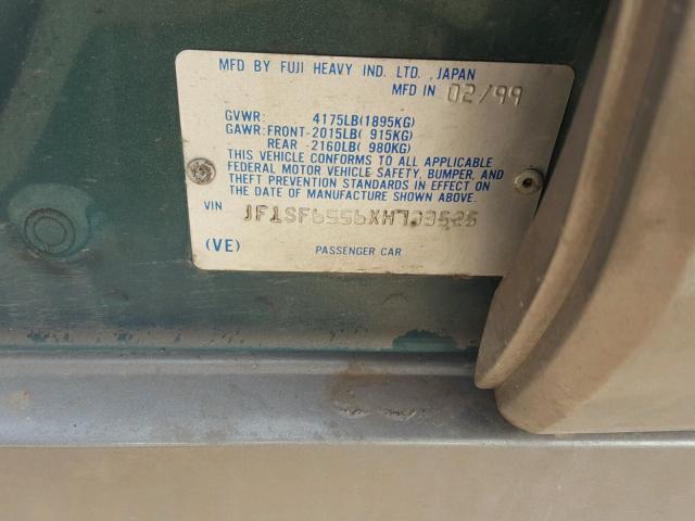 JF1SF6556XH733525 - 1999 SUBARU FORESTER S GREEN photo 10