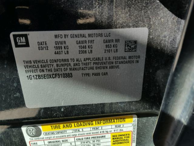 1G1ZB5E0XCF310383 - 2012 CHEVROLET MALIBU LS 黑色 照片 10