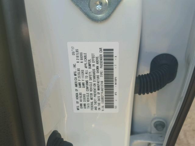 19UUB2F56JA010748 - 2018 ACURA TLX TECH WHITE photo 10