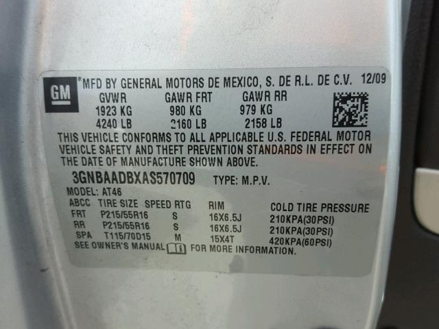 3GNBAADBXAS570709 - 2010 CHEVROLET HHR LS SILVER photo 10