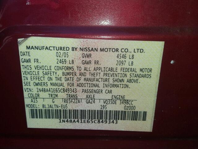 1N4BA41E65C849343 - 2005 NISSAN MAXIMA SE MAROON photo 10