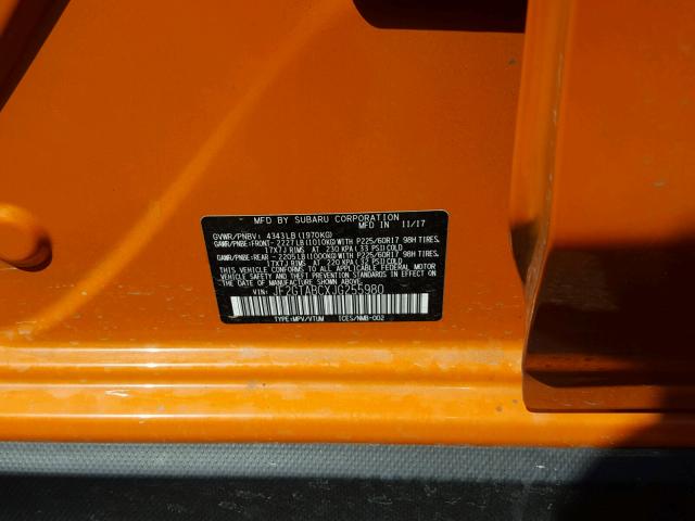 JF2GTABCXJG255980 - 2018 SUBARU CROSSTREK ORANGE photo 10