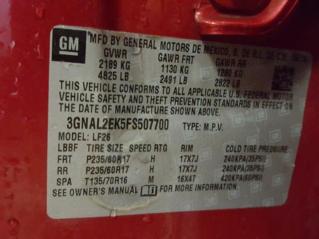 3GNAL2EK5FS507700 - 2015 CHEVROLET CAPTIVA LS 栗色 照片 10