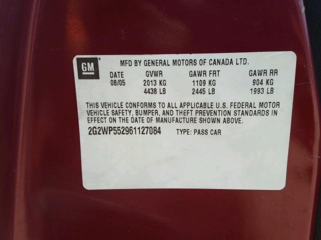 2G2WP552961127084 - 2006 PONTIAC GRAND PRIX Bordo foto 10