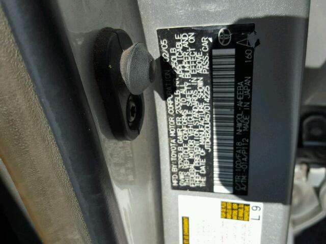 JTDKB20U457014225 - 2005 TOYOTA PRIUS SILVER photo 10