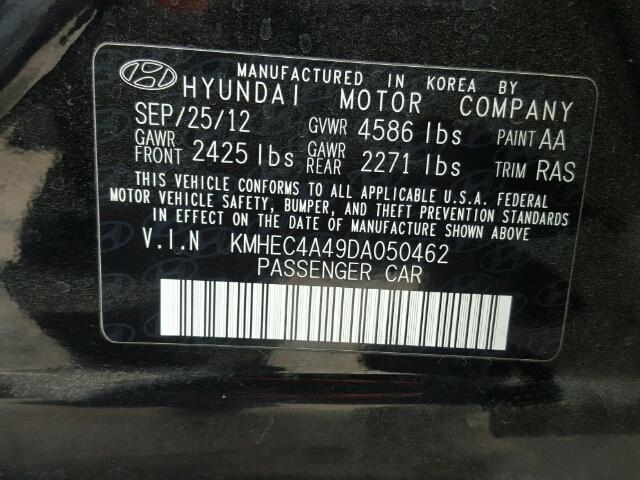 KMHEC4A49DA050462 - 2013 HYUNDAI SONATA BLACK photo 10