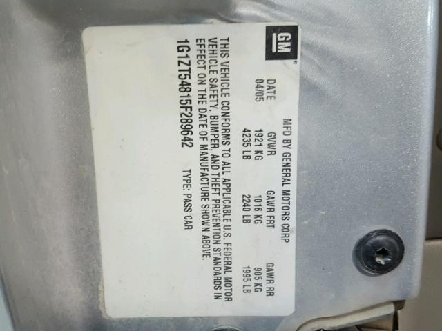 1G1ZT54815F289642 - 2005 CHEVROLET MALIBU LS 银色 照片 10